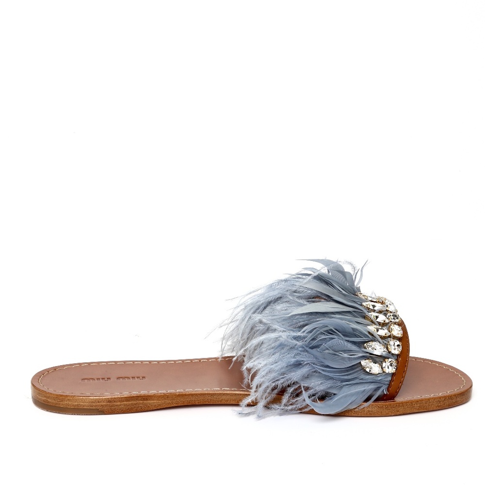 MIU MIU Swarovski Crystal Feather Sandals Slides - Picture 2 of 3